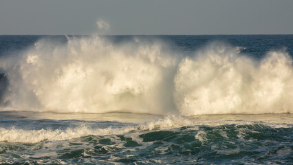 Big waves in the sea off the coast of Galicia in the vicinity of the village of Rinlo, Spain