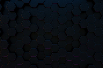 neon hexagon wall, 3d render