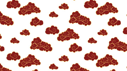 Collection of red and gold clouds in Chinese style, isolated on red background. Vector illustration decoration for card, wallpaper and gift wrapping paper. PNG Transparent on background 