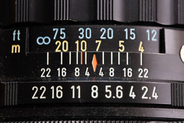 Close up of a vintage manual Focus camera lens