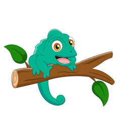 Naklejka premium Cute chameleon cartoon on a branch. Cute animal cartoon. Vector illustration