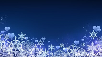 美しい雪の結晶とハートの青い背景素材