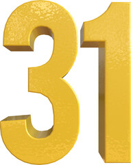 Naklejka premium Number 31 Yellow Metal Paint 3D Render