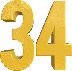 Number 34 Yellow Metal Paint 3D Render