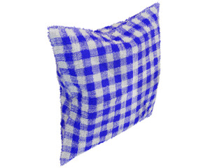 Fluffy blue checkered pillow. 3d render.