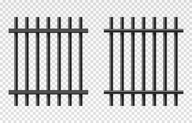 Set of vector prison cell on isolated transparent background. Iron fence png, iron bars png. Prison, crime, prisoner.