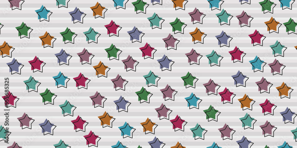 Poster colored stars seamless with striped background. vector seamless background for print, surface applic