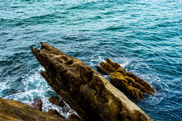 piece of rock sticking out of the water.