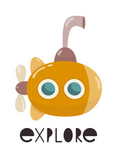 Nautical Nursery Wall Art Cute Poster with Cartoon Yellow Submarine