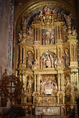Fototapeta na wymiar Palma de Mallorca, Spain - 10 Nov 2022: Gold Altar decor in the Palma Seo Cathedral Basilica
