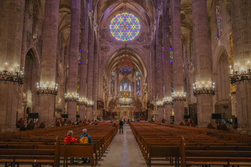Palma de Mallorca, Spain - 10 Nov 2022: Interior of the Palma Seo Cathedral Basilica