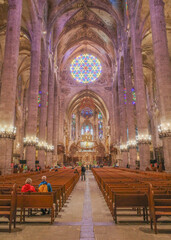 Fototapeta na wymiar Palma de Mallorca, Spain - 10 Nov 2022: Interior of the Palma Seo Cathedral Basilica
