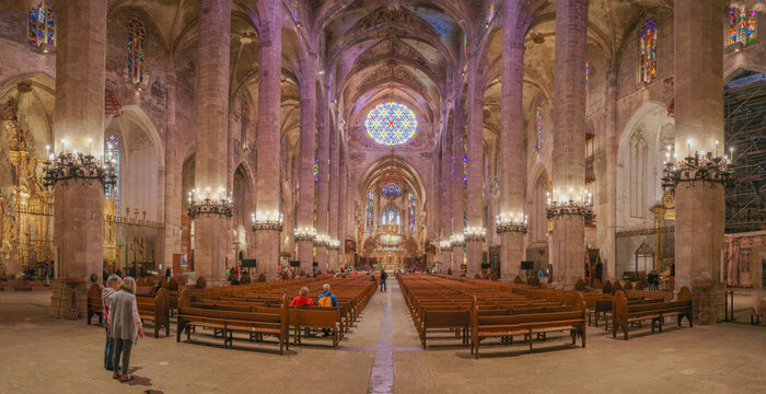 Palma de Mallorca, Spain - 10 Nov 2022: Interior of the Palma Seo Cathedral Basilica