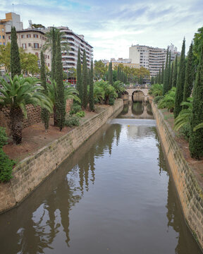 Palma, Mallorca, Spain - 10 Nov 2022: Views along the Torente de la Rierra river