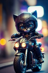 Chibi cat in a motorbike with helmet digital art