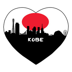 Kobe Japan Flag Skyline Silhouette Retro Vintage Sunset Kobe Lover Travel Souvenir Sticker Vector Illustration SVG EPS