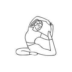Doodle illustration of woman doing yoga exercise in front view. A girl doing stretching exercise of yoga hand drawn illustration in vector.