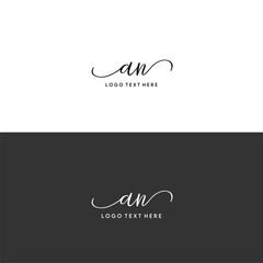 AN initials letters with swirls, AN cursive letters in monogram style, AN script letters, AN logo