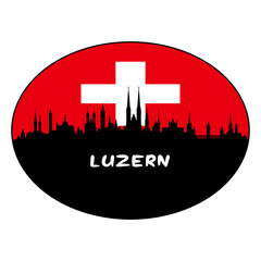 Luzern Switzerland Flag Skyline Silhouette Retro Vintage Sunset Luzern Lover Travel Souvenir Sticker Vector Illustration SVG EPS