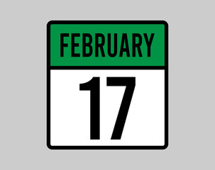 Obraz premium 17 February day calendar page. Vector for February days in green calendar icon. Design of the month on light background