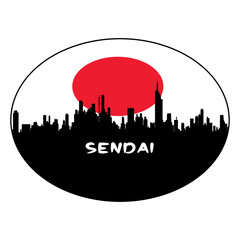 Sendai Japan Flag Skyline Silhouette Retro Vintage Sunset Sendai Lover Travel Souvenir Sticker Vector Illustration SVG EPS