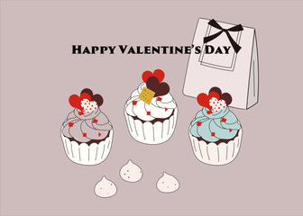 バレンタインのプレゼントにぴったりなかわいいカップケーキ3つとメレンゲクッキー