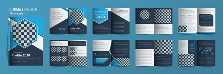 16 pages company profile template design, Bifold business company brochure template design, A4 brochure template