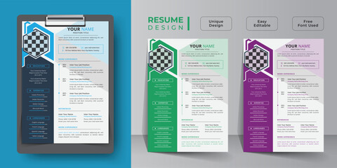 Creative and Modern resume template design with A4 letter layout, Minimalist resume or cv template with business Job, cover letters, and job applications