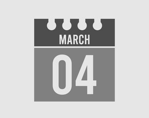 4 day March calendar icon. Gray calendar page vector for March on light isolated background