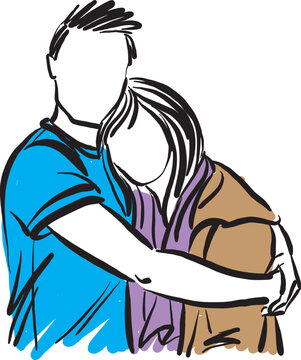 couple man and woman hug love concept tenderness vector illustration