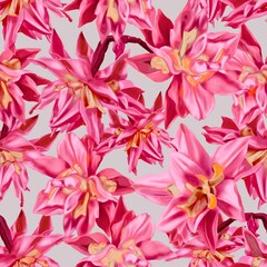 Seamless pattern Viva Magenta. Watercolor illustration of red wild flowers. Trendy color 2023. realistic digital paper