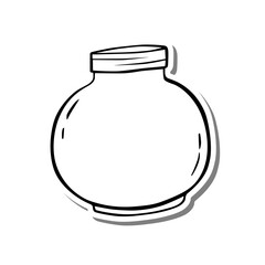 Monochrome Round Jar on white silhouette and gray shadow. Vector illustration for decoration or any design.
