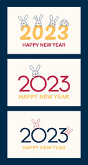 2023 Chinese new year. Year of the rabbit. Rectangular template designs for banners, covers, cards and invitations. Happy New Year. Cute rabbits and the numbers 2023