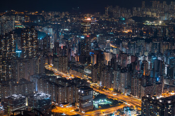 Fototapeta na wymiar Hong Kong night view, light carpet