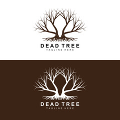 Tree Logo Design, Dead Tree Illustration, Wild Tree Cutting, Global Warming Vector, Earth Drought, Product Brand Icons