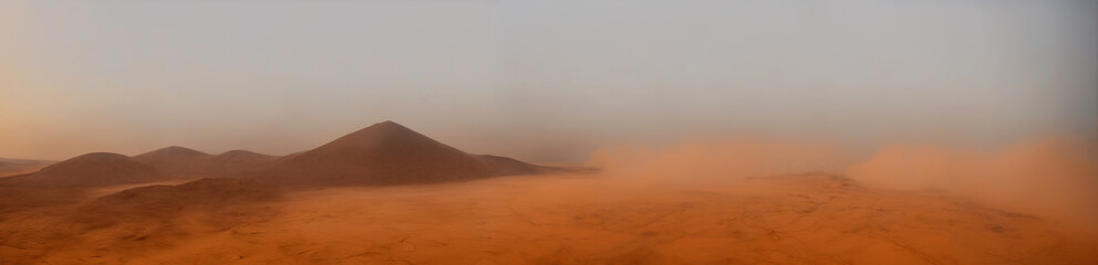 Fototapeta na wymiar Desert storm, sand dunes and dry conditions, with a fierce and raging sand storm sweeping across the arid landscape. Generative AI