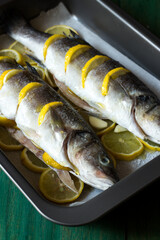 Baked sea bass on a bed of lemon