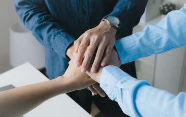business people shaking hands in concept office unity team busin