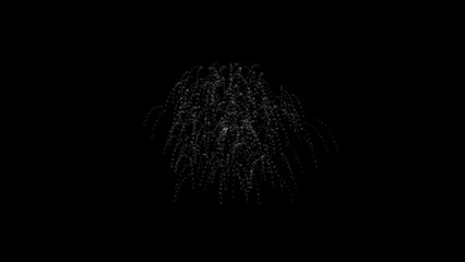 Explosion and fall of particles under the influence of gravity on black background. Science concept. Training for pyrotechnicians. Educational visual animation. 3d render