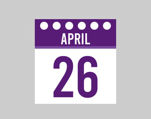 26 day April vector calendar. Purple calendar icon for April days. Design for appointments, meetings and events