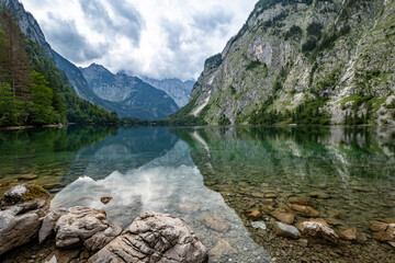 Fototapeta na wymiar Reflection of Alps in Obersee, Germany, Europe