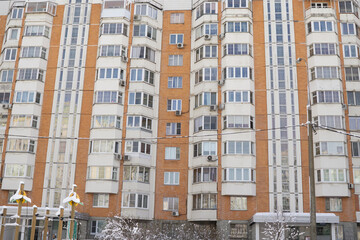 Dormitory area with residential buildings in winter