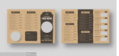 Food menu trifold brochure template, luxury food menu for restaurant - obrazy, fototapety, plakaty