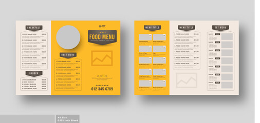 Food menu trifold brochure template, luxury food menu for restaurant