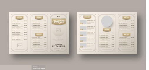 Food menu trifold brochure template, luxury food menu for restaurant