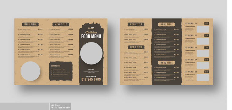 Food Menu Trifold Brochure Template, Luxury Food Menu For Restaurant