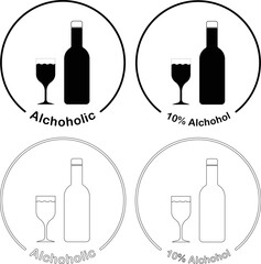Alcoholic Icon. Black colored icon. Set of icon.