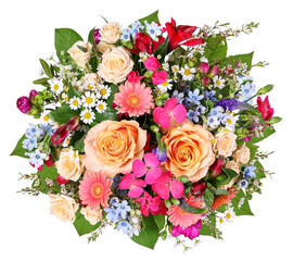 Bouquet of colorful flowers, transparent background