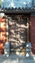 Chinese antique wooden door and shadows