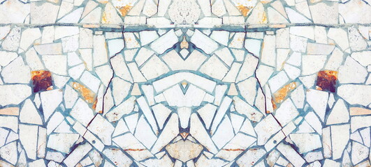 Floor Mosaic Texture. Mosaic Background. Cement and Concrete Stone mosaic tile. Cement. Light Color Photo Symmetrical Background